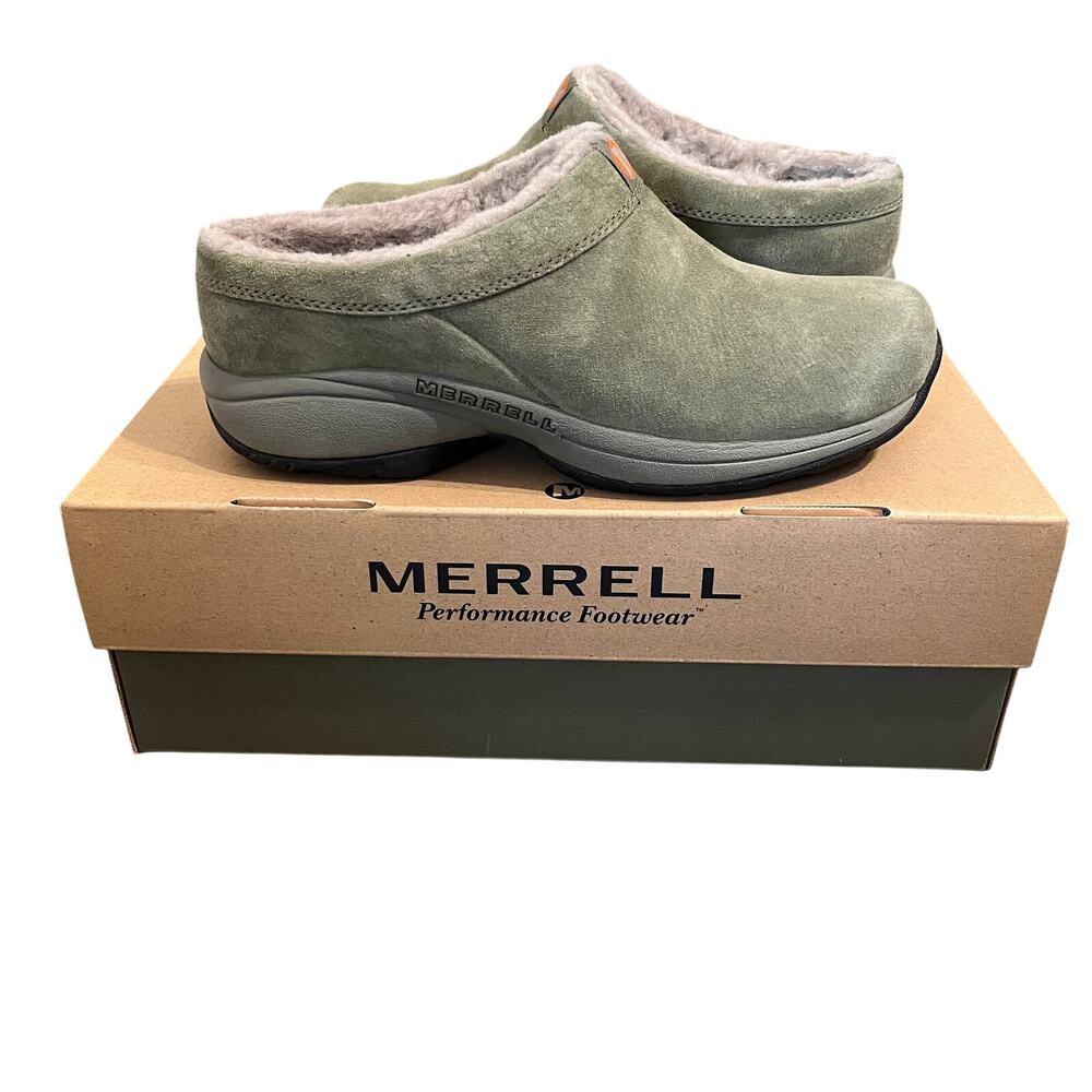 Merrell Primo Chill Slide Clogs Womens 9 Moss Green Suede Fleece Lined Gorpcore